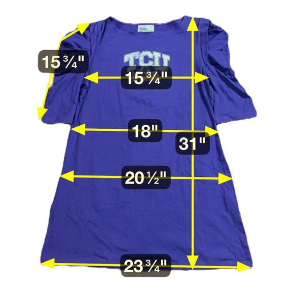 Y2K NOS TCU Mini Sheath Dress Womens Purple White Logo Ruffle Sleeves Size L - Picture 6 of 6